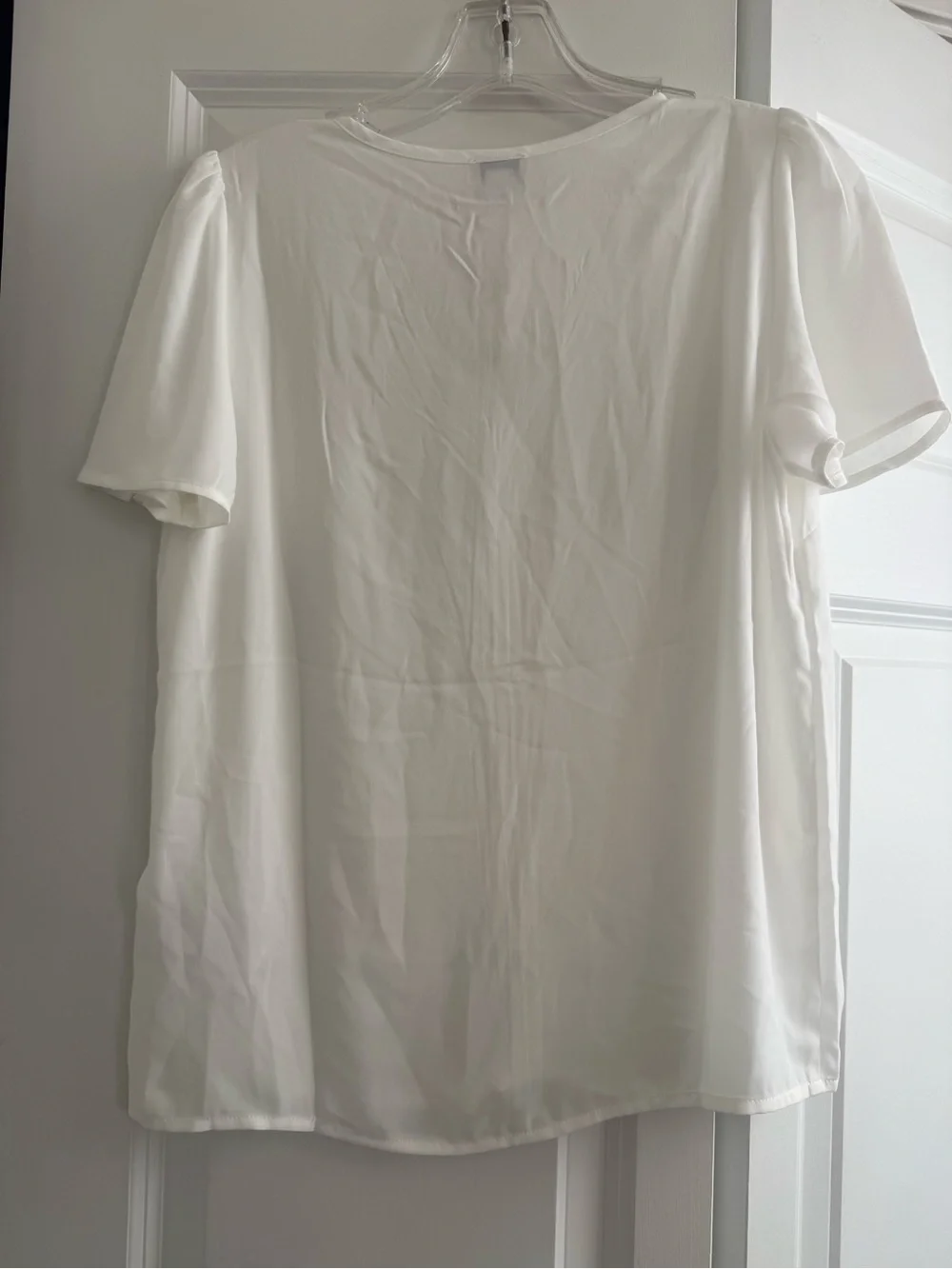 J. Crew White V-Neck Puff Sleeve Blouse